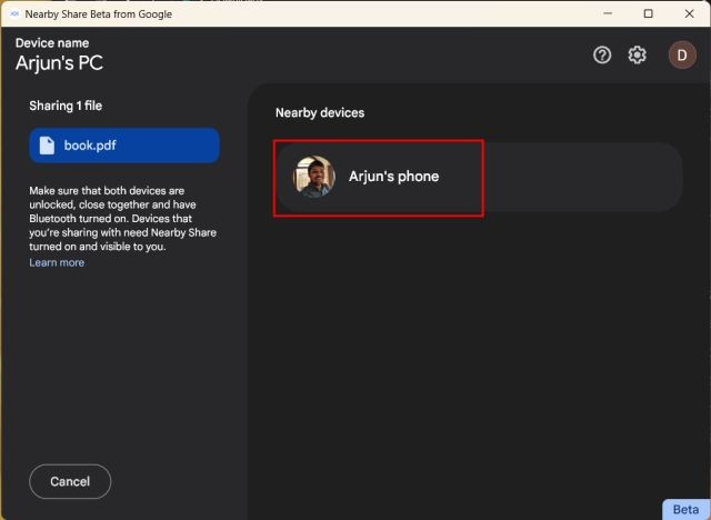 Chia sẻ tệp/thư mục từ Android sang Windows bằng Nearby Share