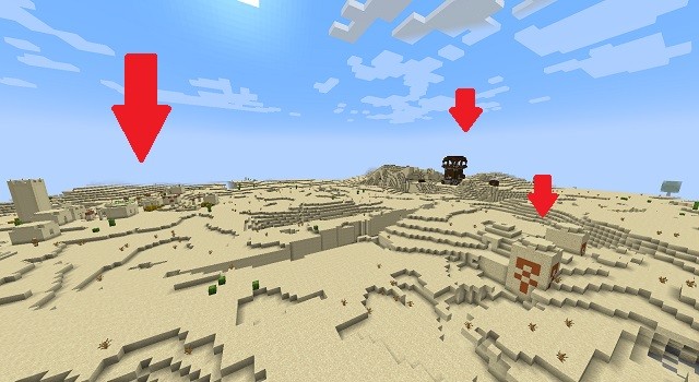 Chiến tranh sa mạc trong Minecraft 1.18.1, tiền đồn Pillager, đền thờ sa mạc và làng sa mạc nằm gần nhau