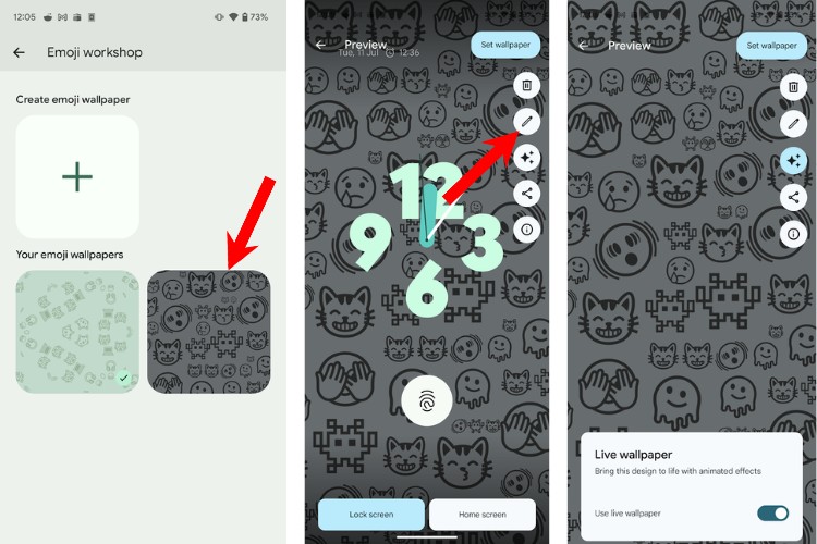 Chỉnh sửa hình nền Emoji đã tạo trước đó