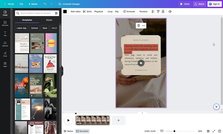 Chỉnh sửa video reels trên Canva