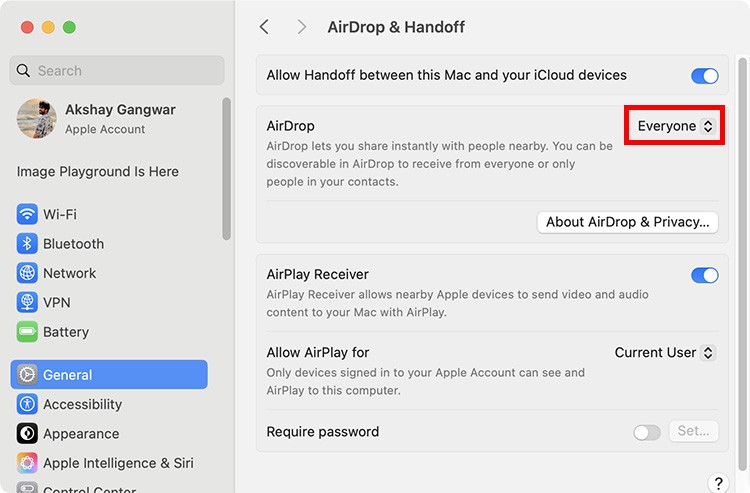 Cho phép AirDrop từ Mọi người trên máy Mac