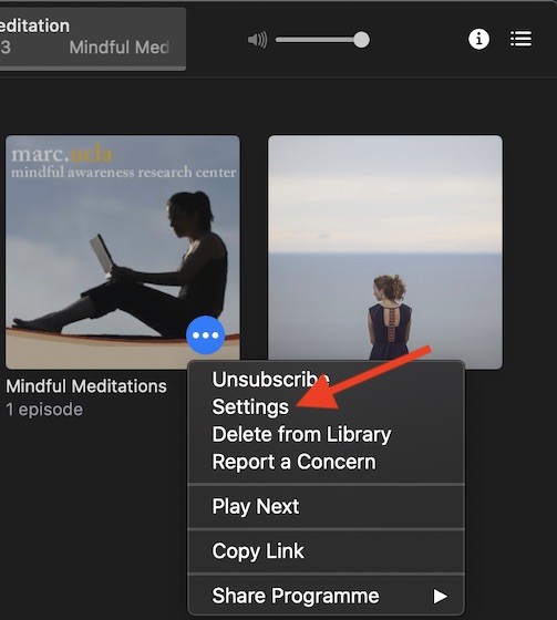 Chọn Cài đặt trong Podcasts