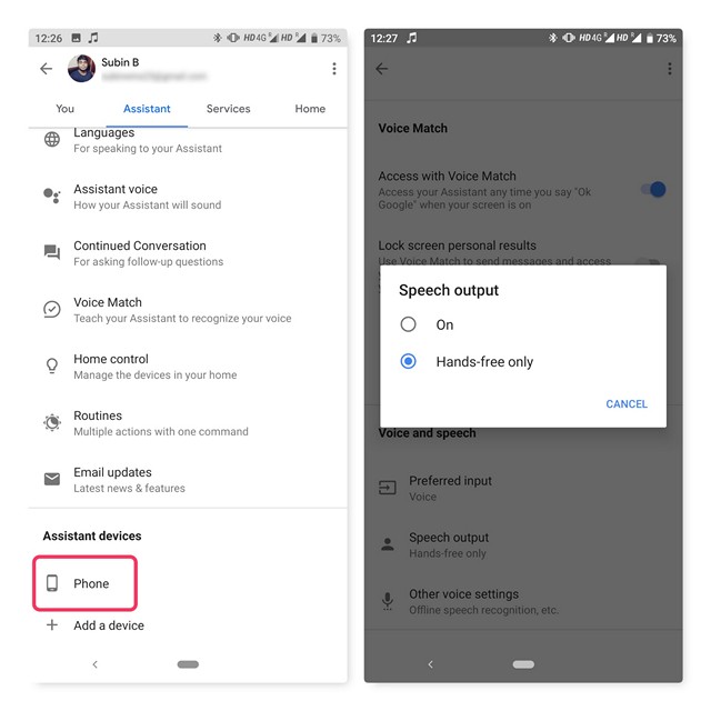 Chọn chế độ không cần tay trên Google Assistant