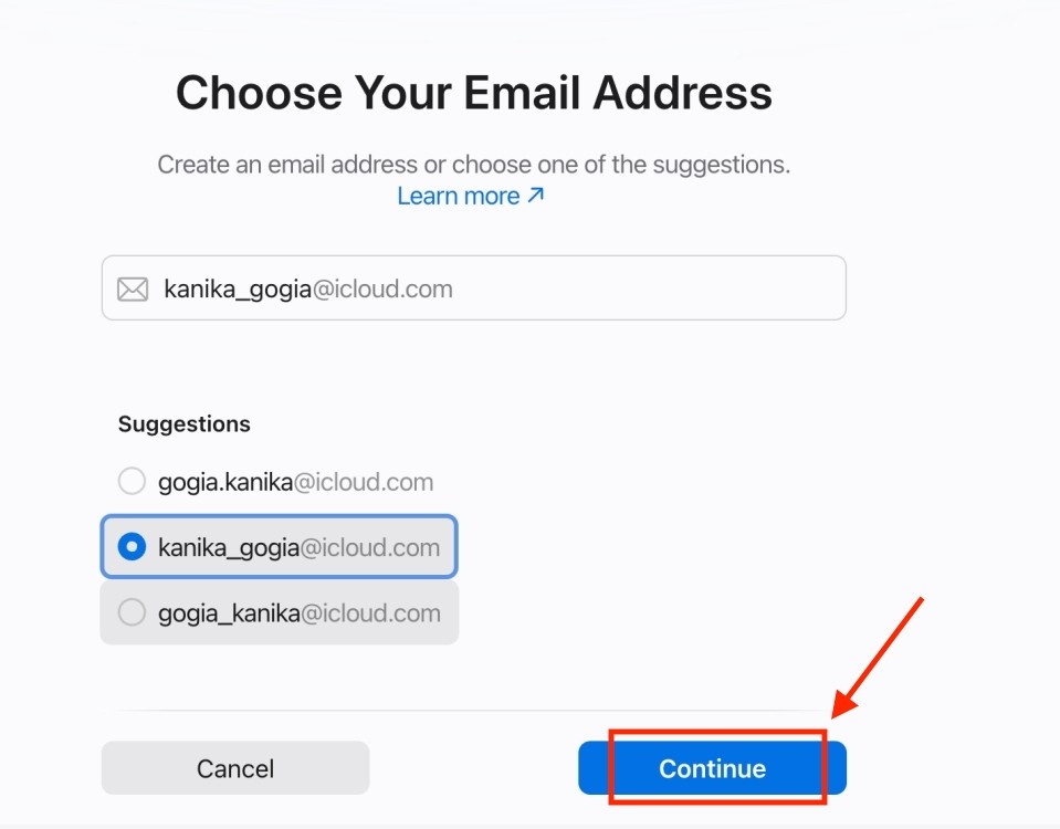 Chọn địa chỉ Email iCloud bằng Web