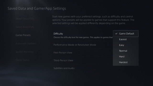 Chọn độ khó game PS5 từ dễ nhất đến khó nhất