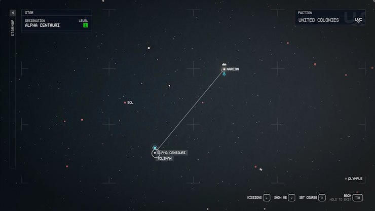 Chọn đường đi trong hệ sao để thực hiện Grav Jump trong Starfield