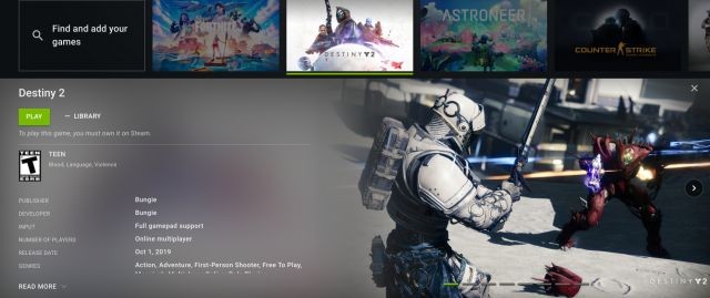 Chọn game và nhấn nút Play trên GeForce Now Chromebook