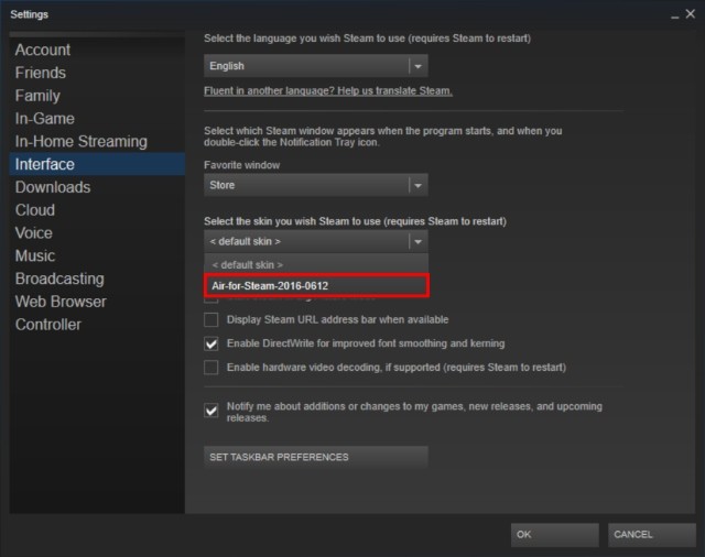 Chọn giao diện Steam