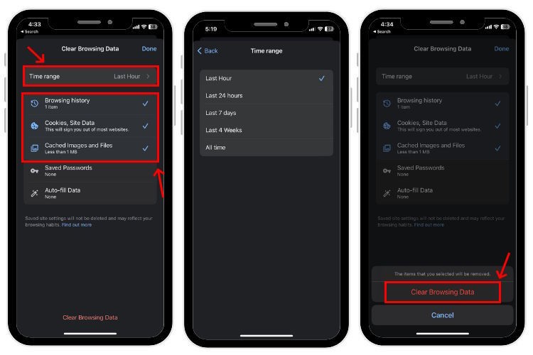 Chọn khoảng thời gian xóa cache Chrome