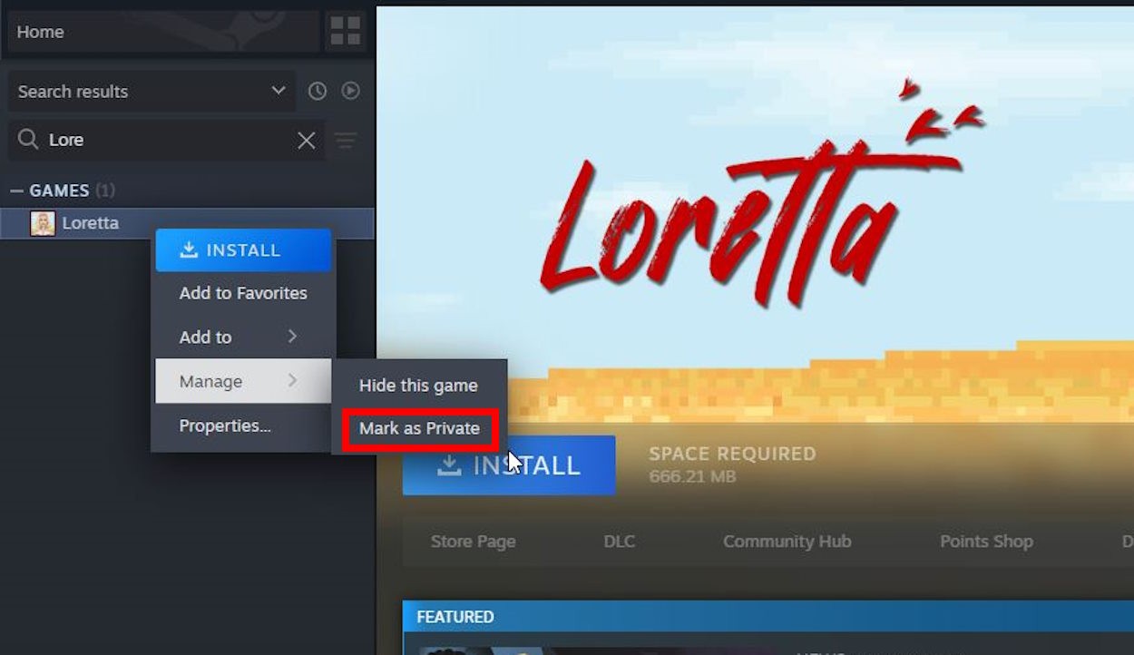 Chọn &quot;Mark as Private&quot; để ẩn game trên Steam