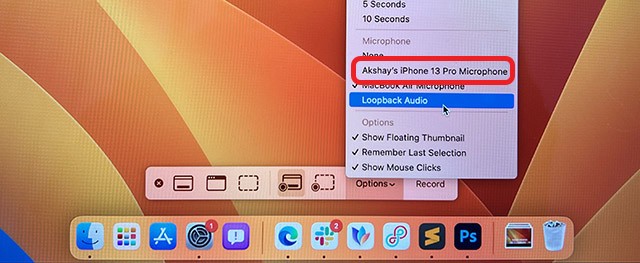 Chọn micro của iPhone làm nguồn âm thanh