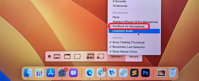 Chọn micro của Mac làm nguồn âm thanh