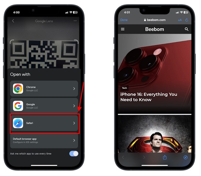Chọn một trình duyệt web để mở liên kết