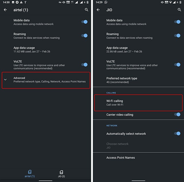 Chọn Nâng cao trong cài đặt mạng di động Nokia