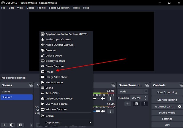 Chọn nguồn hình ảnh để thêm ảnh hoặc logo vào stream OBS.