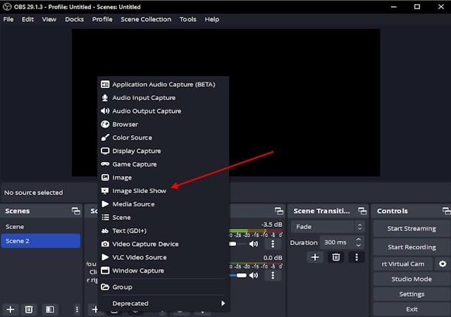Chọn nguồn trình chiếu ảnh để tạo slideshow ảnh trong OBS.