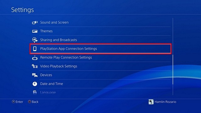Chọn PlayStation App Connection Settings (Cài đặt kết nối ứng dụng PlayStation) để tiếp tục