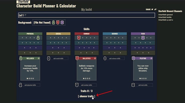Chọn trait của bạn trong Build Planner