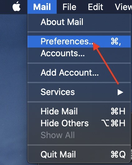 Chọn Tùy chọn trong menu Mail