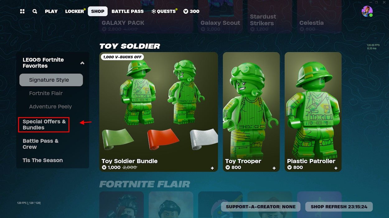 Chọn Ưu đãi đặc biệt &amp; Gói trong Cửa hàng Fortnite