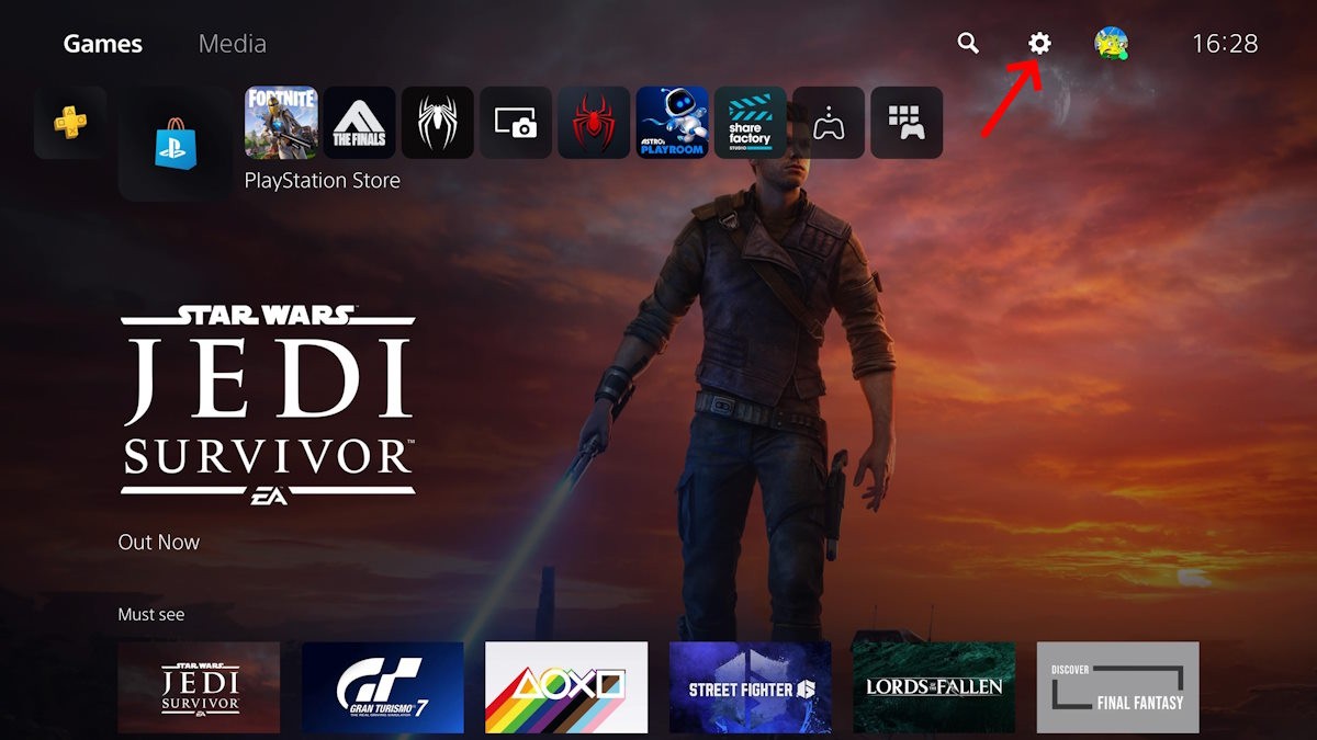 Click vào cài đặt của PS5 để huỷ đăng ký Fortnite Crew