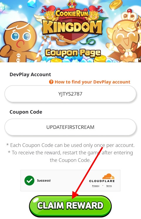 Code redeem option in Cookie Run Kingdom
