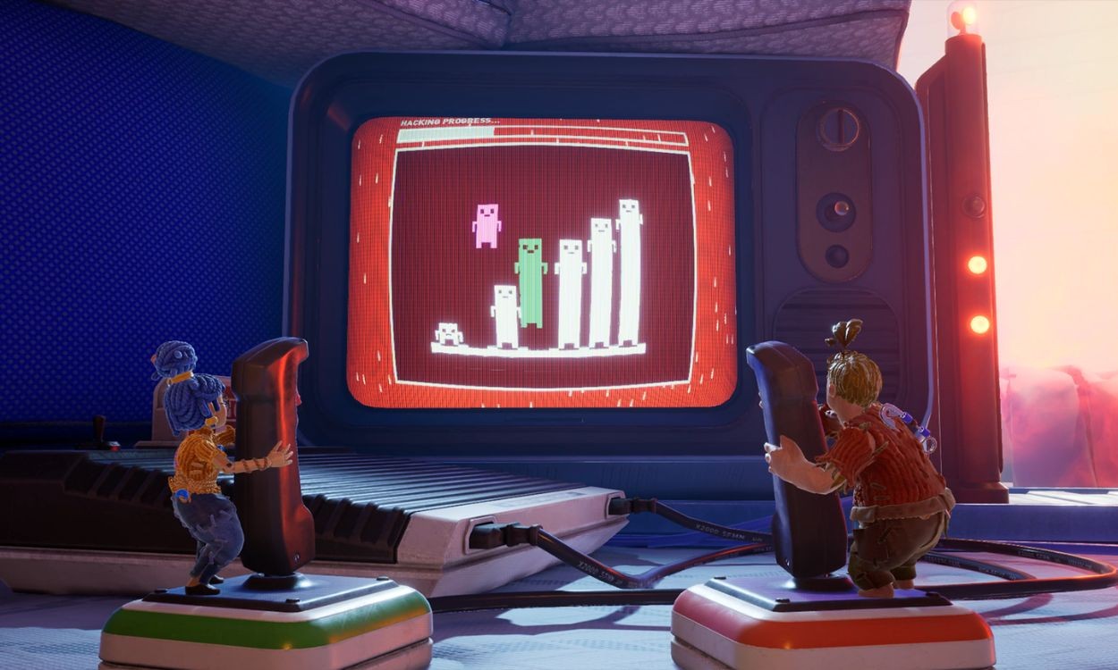 Cody và May đang chơi một mini game trong It Takes Two