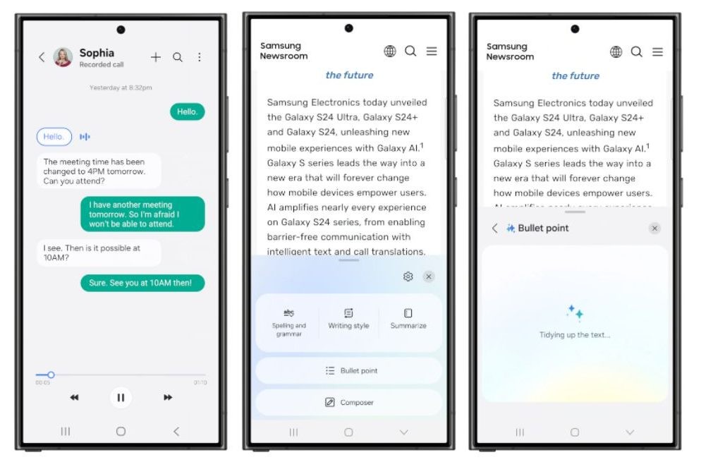 Công cụ chuyển đổi cuộc gọi thành văn bản và viết AI trên One UI 7