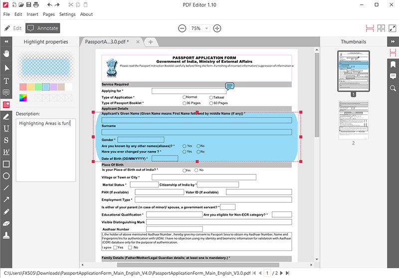 Công cụ Tô sáng trong Icecream PDF Editor