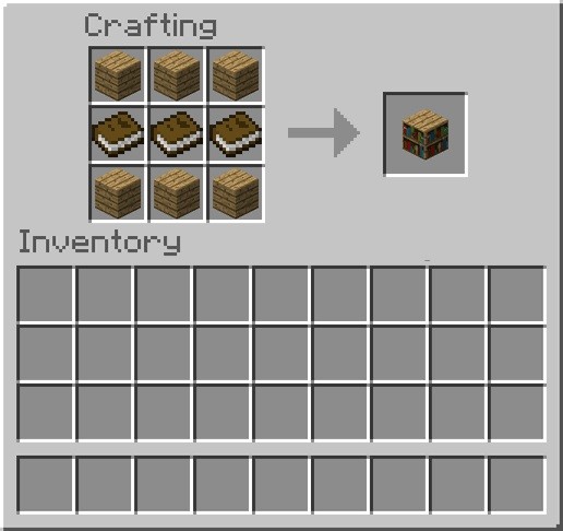 Công thức chế tạo kệ sách trong Minecraft cần ván gỗ và sách