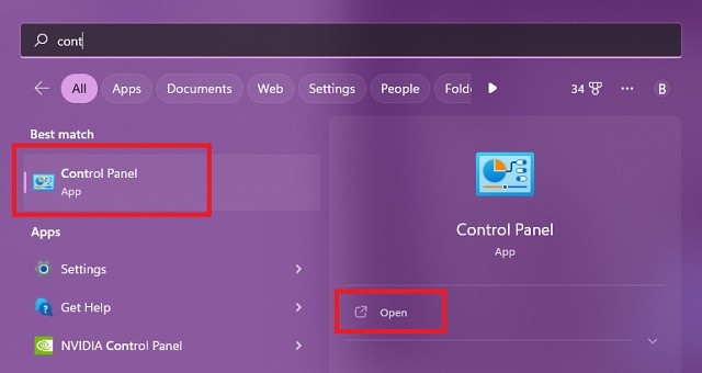 Control Panel trong Start Menu