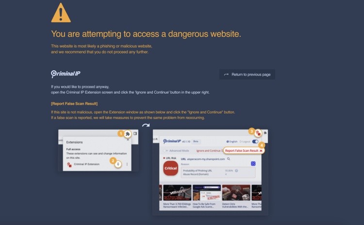 Criminal IP chặn trang web nguy hiểm