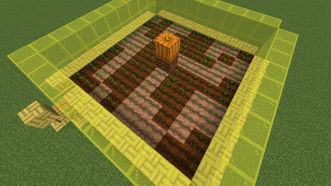 Cuốc đất và trồng hạt giống lúa mì và trang trại lúa mì gần như đã hoàn thành trong Minecraft