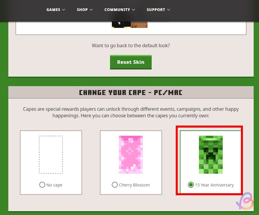 Cuộn xuống và chọn áo choàng Creeper