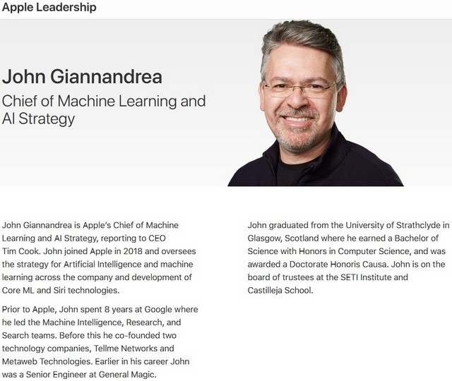 Apple Bổ Nhiệm Cựu Lãnh Đạo Tìm Kiếm và AI của Google, John Giannandrea, Làm Trưởng Bộ Phận Chiến Lược Máy Học và AI
