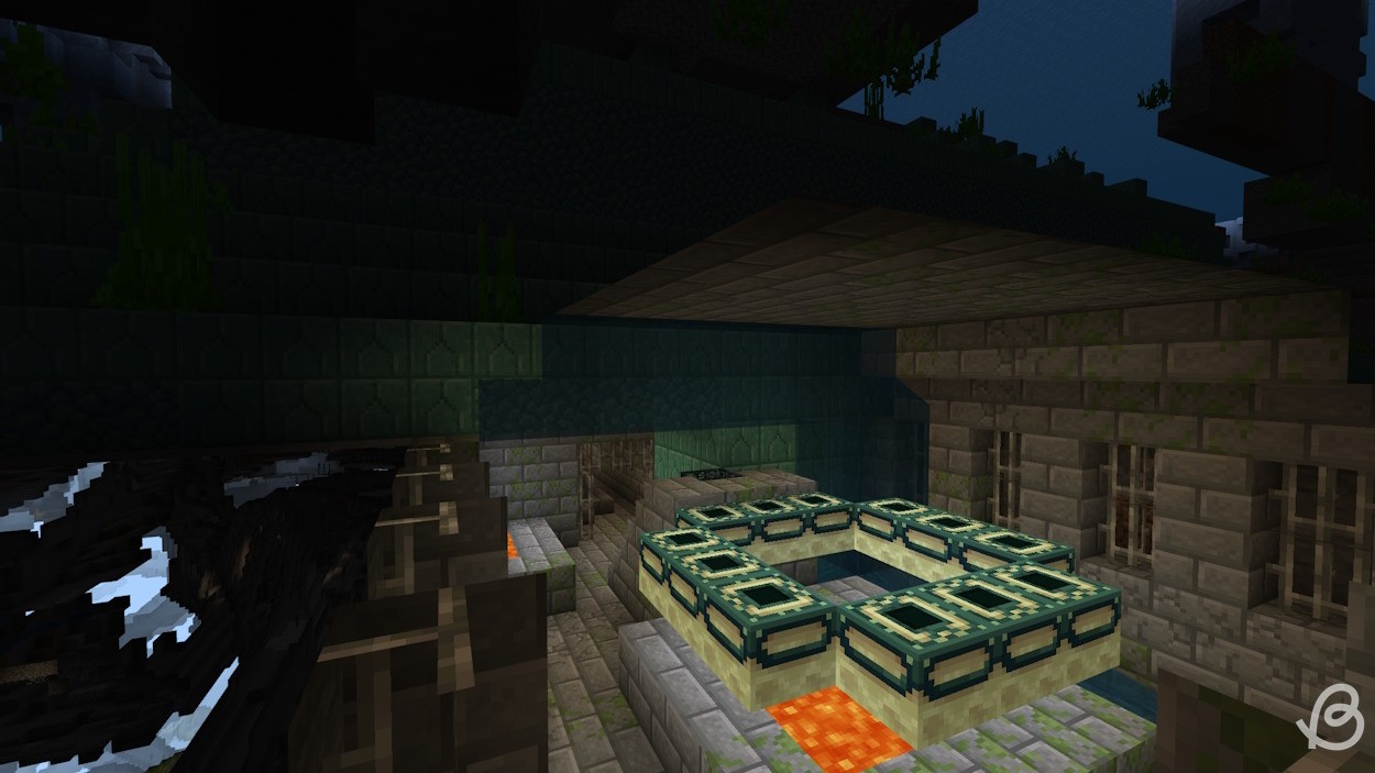 Đài tưởng niệm đại dương chồng lên một thành trì trong seed Minecraft sinh tồn này