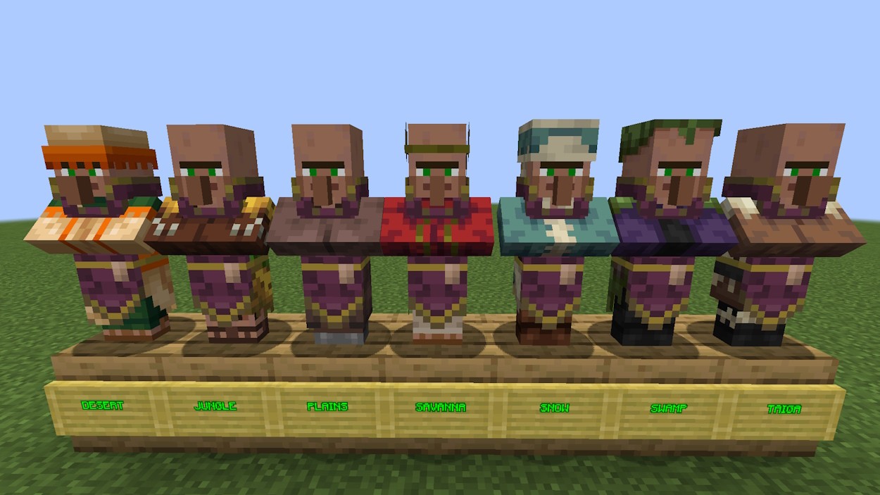 Dân làng giáo sĩ từ các quần xã khác nhau trong Minecraft