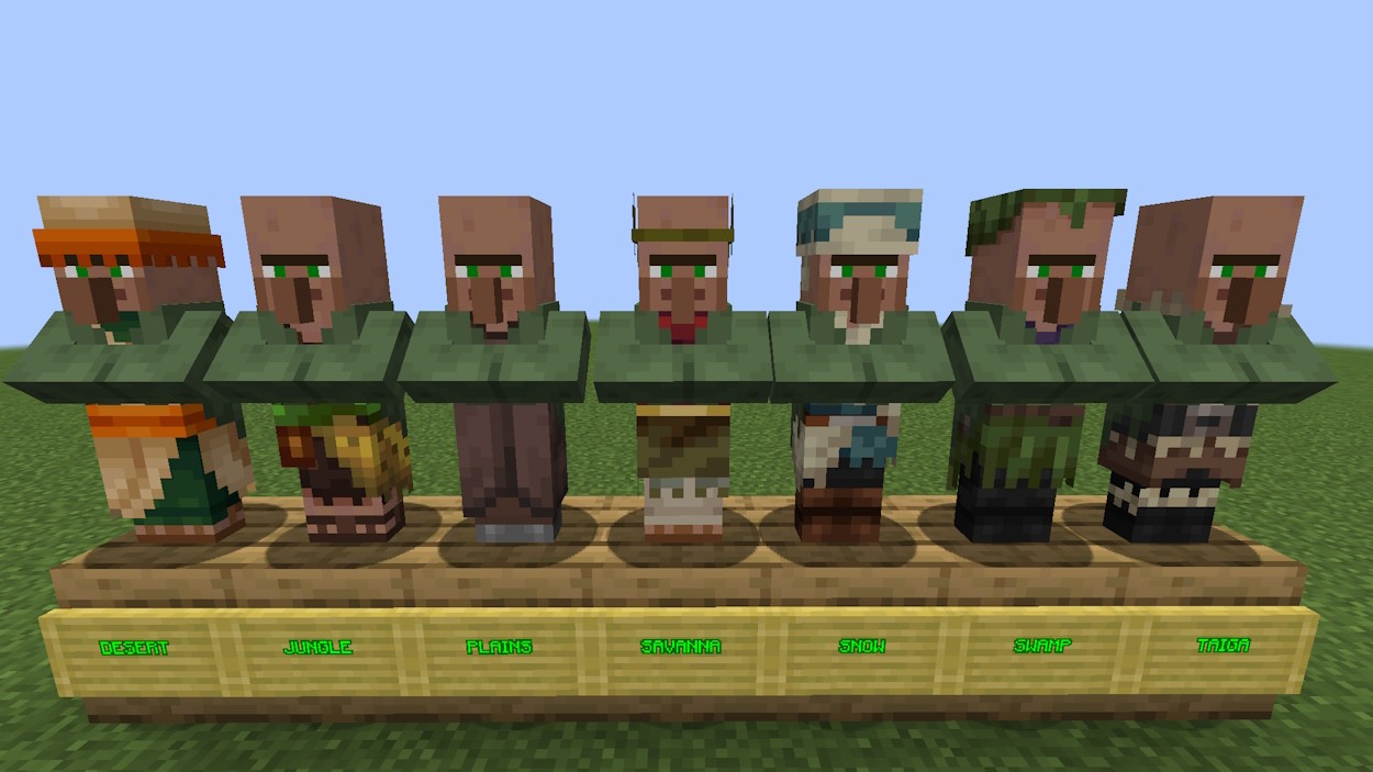 Dân làng ngốc nghếch từ các quần xã khác nhau trong Minecraft