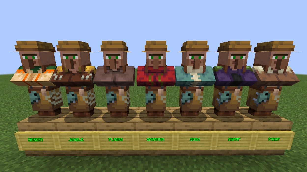 Dân làng ngư dân từ các quần xã khác nhau trong Minecraft