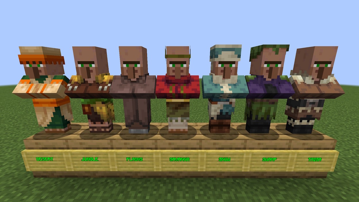 Dân làng thất nghiệp từ các quần xã khác nhau trong Minecraft
