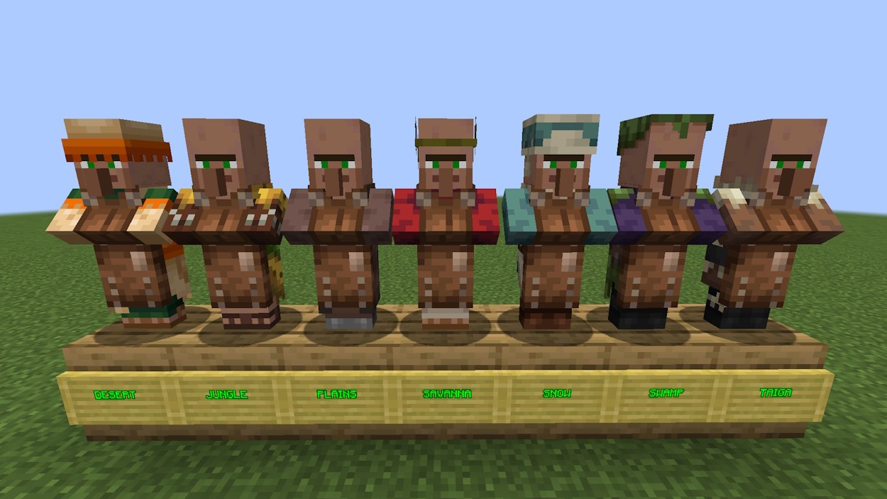 Dân làng thợ da từ các quần xã khác nhau trong Minecraft