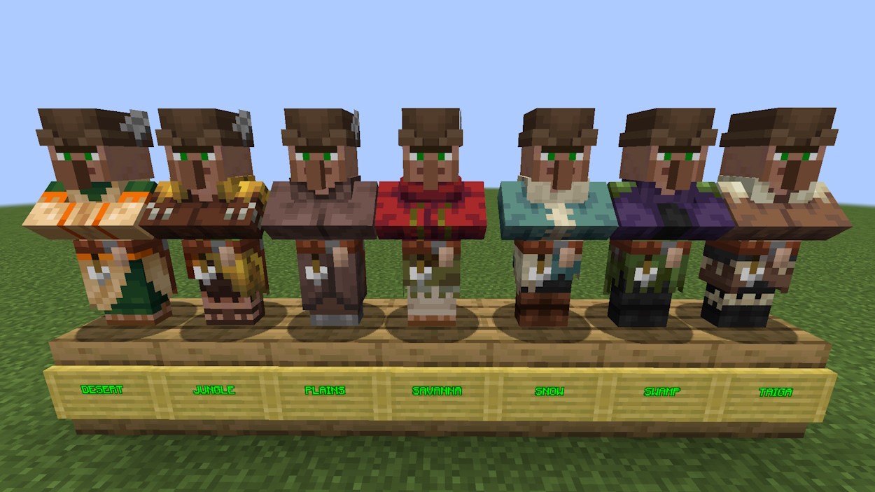 Dân làng thợ làm cung từ các quần xã khác nhau trong Minecraft