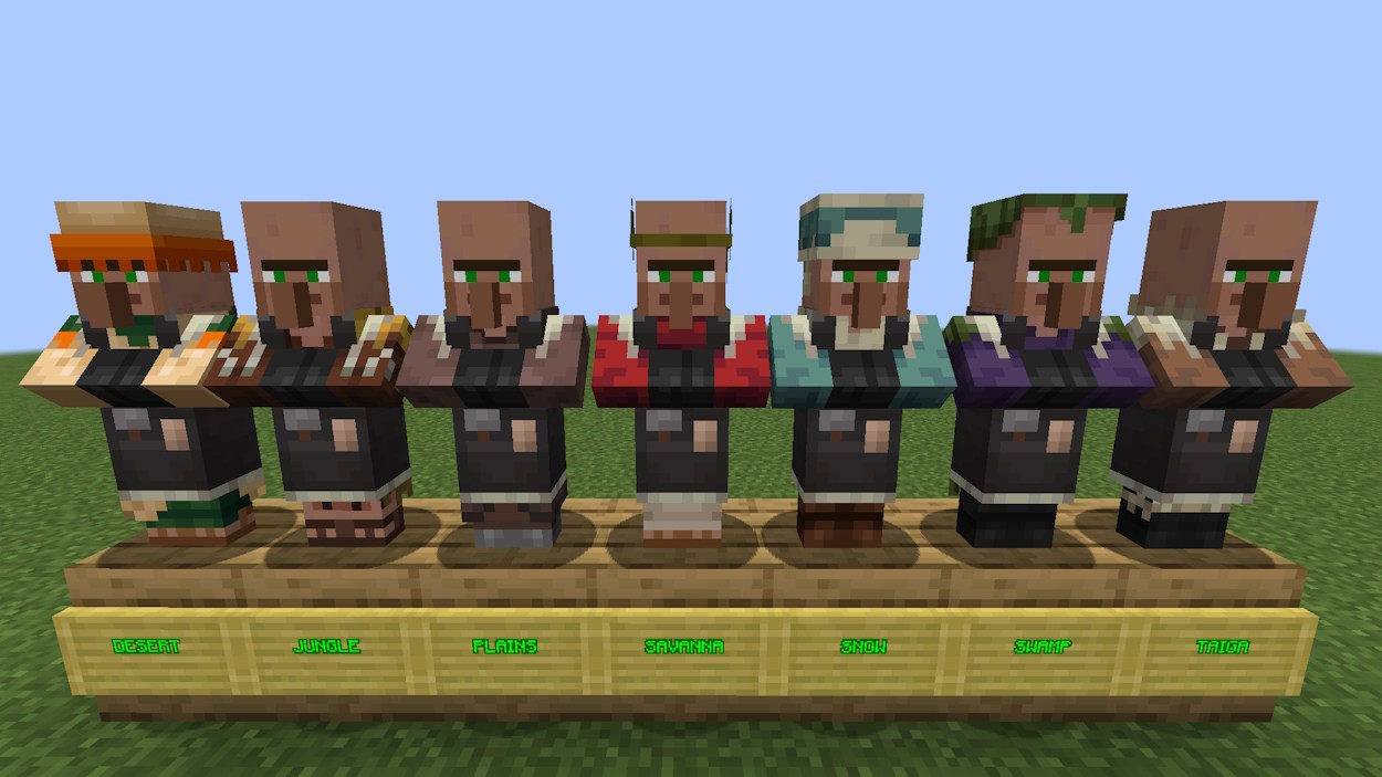 Dân làng thợ xây đá từ các quần xã khác nhau trong Minecraft