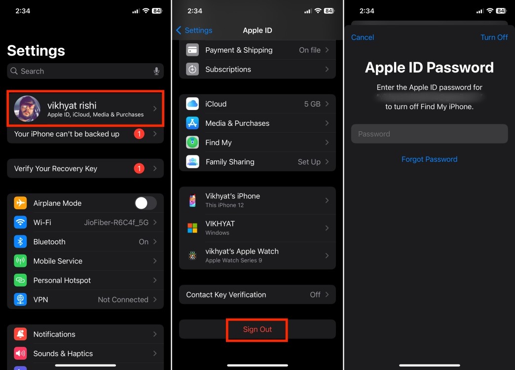 Đăng xuất khỏi Apple ID