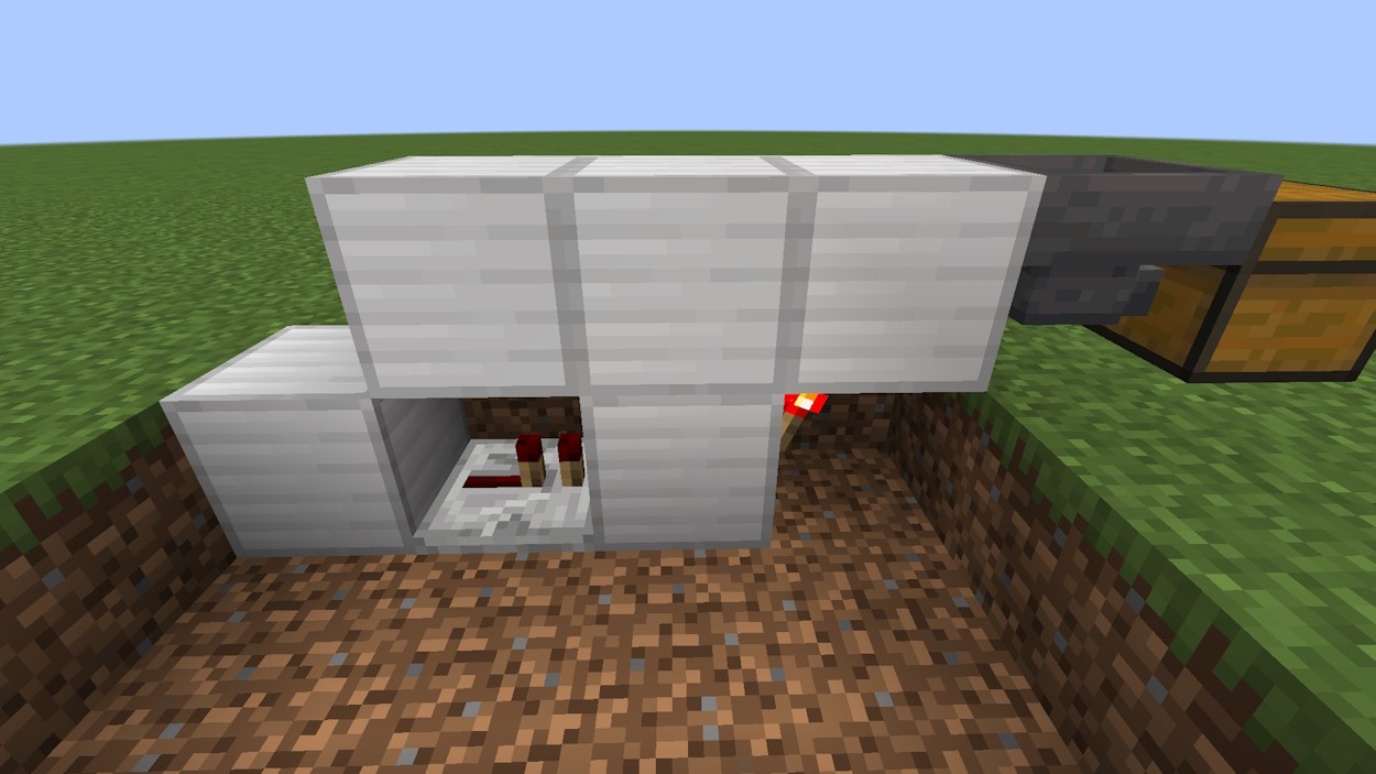 Đặt ba khối rắn chắc phía trên một đuốc redstone, khối rắn chắc mà đuốc được gắn vào và bộ lặp trong Minecraft