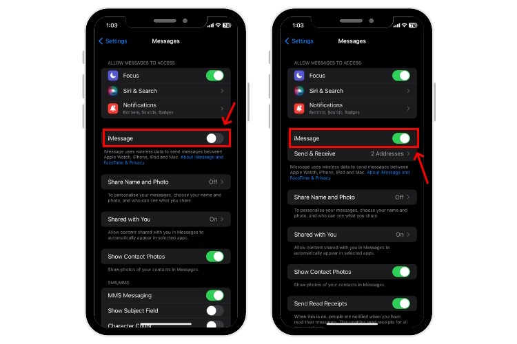 Đặt lại iMessage trên iPhone