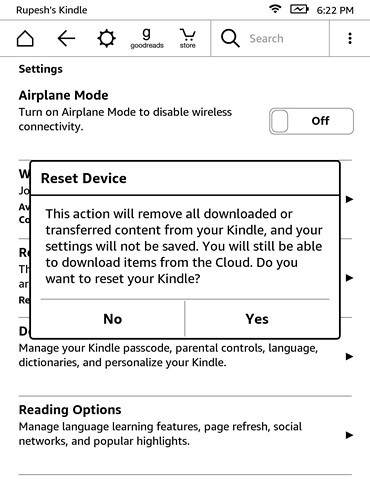 Đặt lại thiết bị Kindle