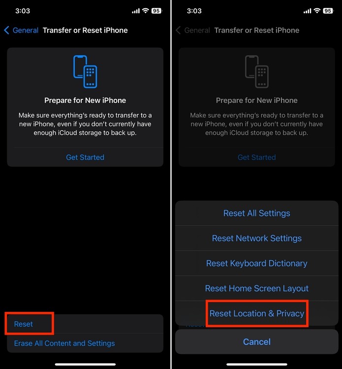 Đặt lại vị trí &amp; quyền riêng tư trên iPhone