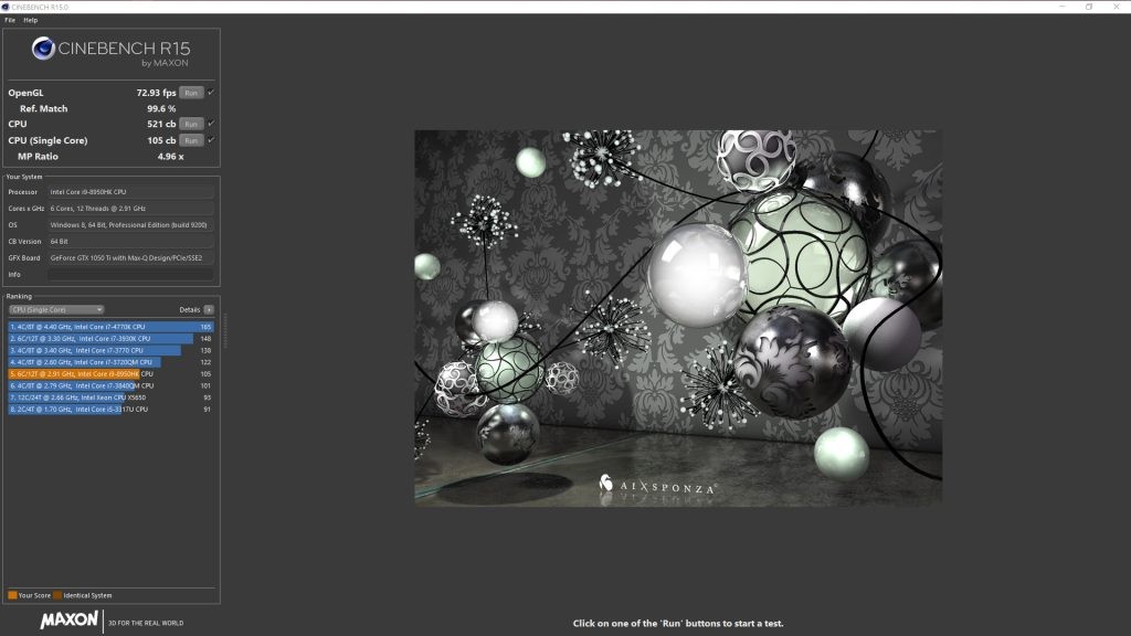 Dell XPS 15 9570 Cinebench