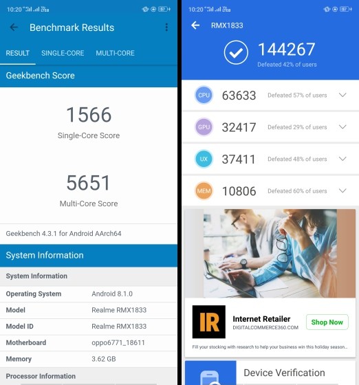 Điểm benchmark Antutu của Realme U1